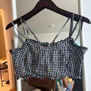 Black Gingham Cropped Cami Top